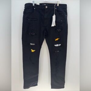 Mens, Focus Brand, Black, Straight Leg, Patches, Size 40X32